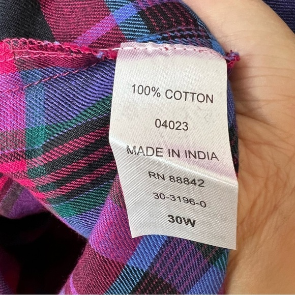 Roaman's Women's Button Up Shirt Tunic Plaid Roll Tab V Neck 22 Asymmetrical Hem - Picture 9 of 15